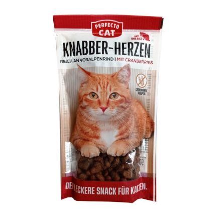 Perfecto Cat  Knabber-Herzen anti hairball jutalomfalat macskáknak - 50 g - marhahús, áfonya