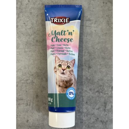 Trixie Malt'n' cheese Anti-Hairball Paste - kiegészítő eleség (szőroldó) malátás,sajtos szőroldó paszta macskák részére (100g)