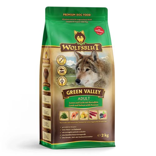   Wolfsblut Green Valley Adult  - Bárány és Lazac Burgonyával - gabonamentes száraz kutyatáp 12,5 kg