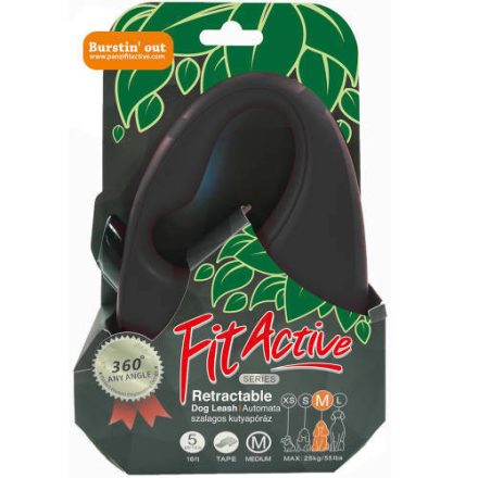  FitActive Retractable Dog Leash - automata szalagos póráz (fekete) kutyák részére (L) 5 méter