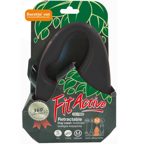   FitActive Retractable Dog Leash - automata szalagos póráz (fekete) kutyák részére (XS) 3 méter