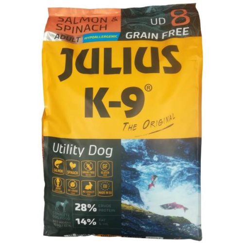  JULIUS K-9 UD8 Adult Utility Dog Hypoallergenic Salmon&Spinach (lazac&spenót) 10kg - Gabonamentes száraztáp, felnőtt kutyák részére
