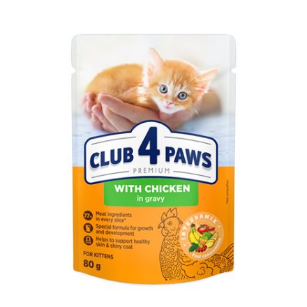 CLUB 4 PAWS Premium macskaeledel - kismacskáknak - csirkehússal, szószban