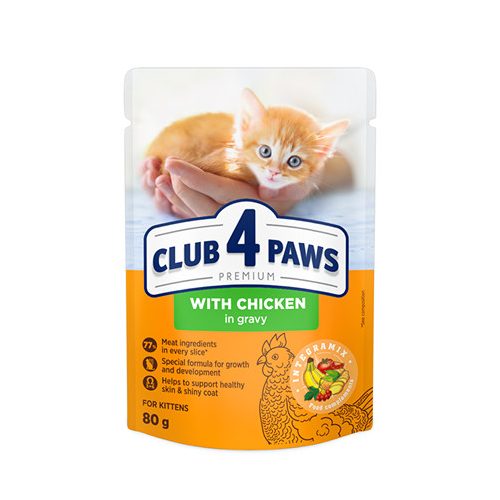   CLUB 4 PAWS Premium macskaeledel - kismacskáknak - csirkehússal, szószban