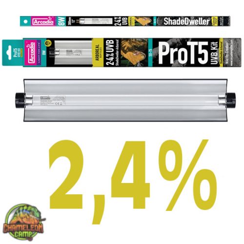   Arcadia Pro T5 UVB kit - UVB fénycső szett - 2.4% Arboreal - Alkonyatkor aktív, fán élő fajokhoz - 8W - 31 cm