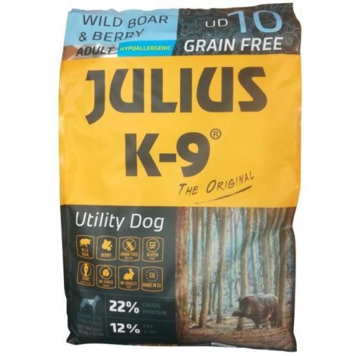   JULIUS K-9 UD10 Adult Utility Dog Hypoallergenic Wild boar&Berry (vaddisznó&bogyós gyümölcsök) 10kg - Gabonamentes száraztáp, felnőtt kutyák részére